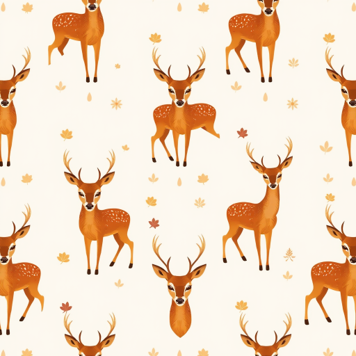 generate a seamless pattern of stylized deer and fawns in warm earthy tones on a white background, camera settings: aperture f/8, shutter speed 1/125s, ISO 200, camera view: top-down, camera style: minimalist, camera type: digital SLR