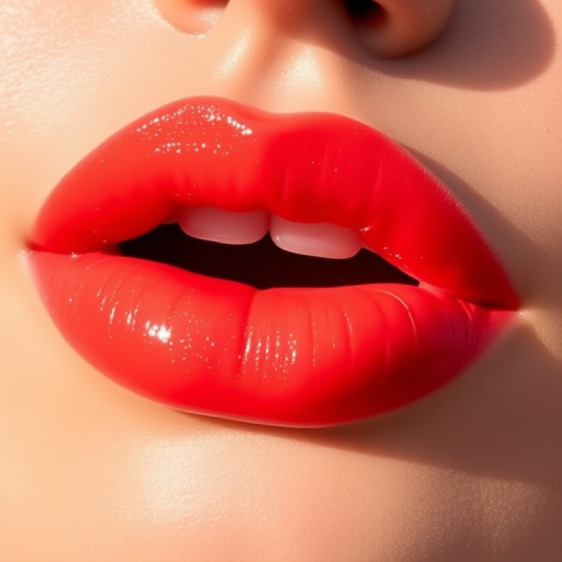 Vibrant coral sunset lips with a glossy finish, named "Tropical Oasis," feature a gradient effect and subtle shimmer, perfect for beach-inspired looks and summer evenings