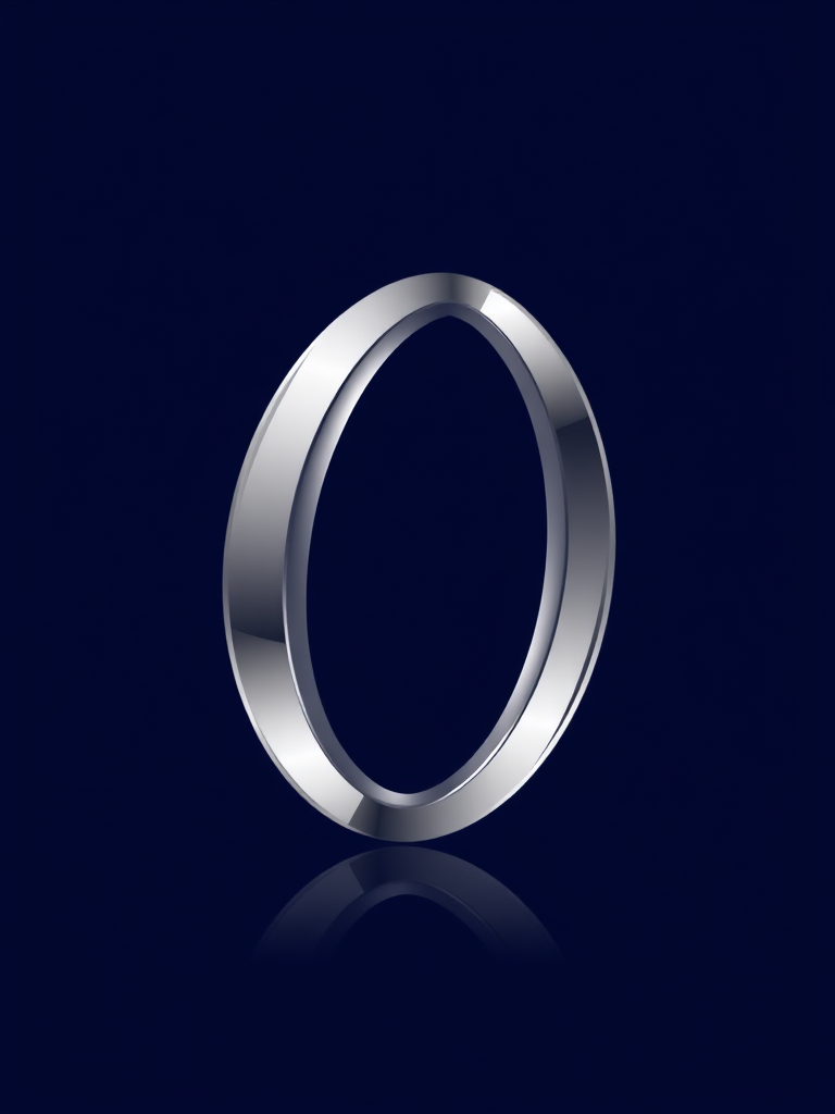 create a sleek and modern logo featuring two intertwined metallic silver curved shapes on a dark blue background with a subtle reflection effect
