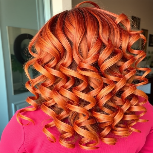 Radiant copper curls named "Autumn Aria" boast a rich, multidimensional blend of warm orange and red tones, styled in voluminous ringlets with golden highlights