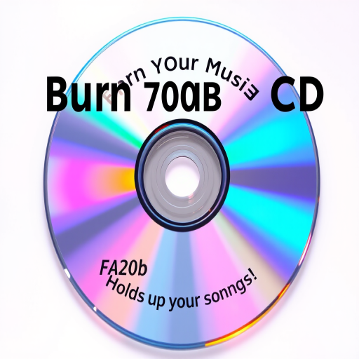 Design a high-resolution image of a blank CD with a reflective surface and soft pastel colors, displaying the text "Burn Your Own Music CD" at the top, "700 MB" and "Holds up to 50 songs!" centered below, with an artistic holographic effect, using a Nikon D850 camera, 50mm lens, f/8 aperture, 1/125 sec shutter speed, and ISO 100.