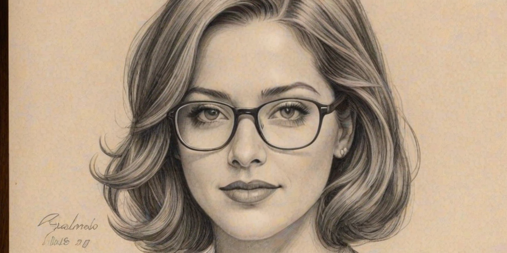 Bewitching Julie Gonzalo, pencil sketch, portrait of Beauteous woman 1928s in glasses, hair style beatnik, outline, clear lines, fine lines, 8k