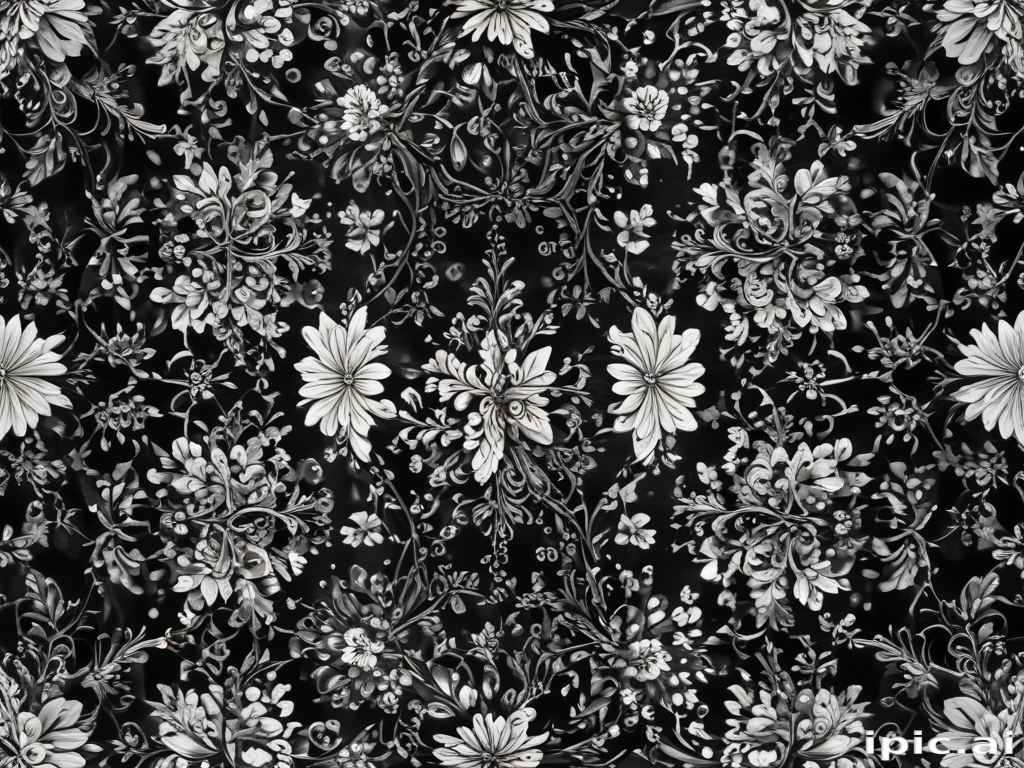 Elegant Black and White Floral Pattern with Intricate Designs and Details