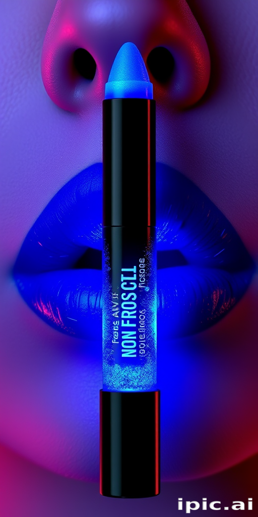Electric blue "Neon Frost" lip crayon with a creamy texture and cooling sensation, perfect for bold makeup looks and avant-garde fashion statements