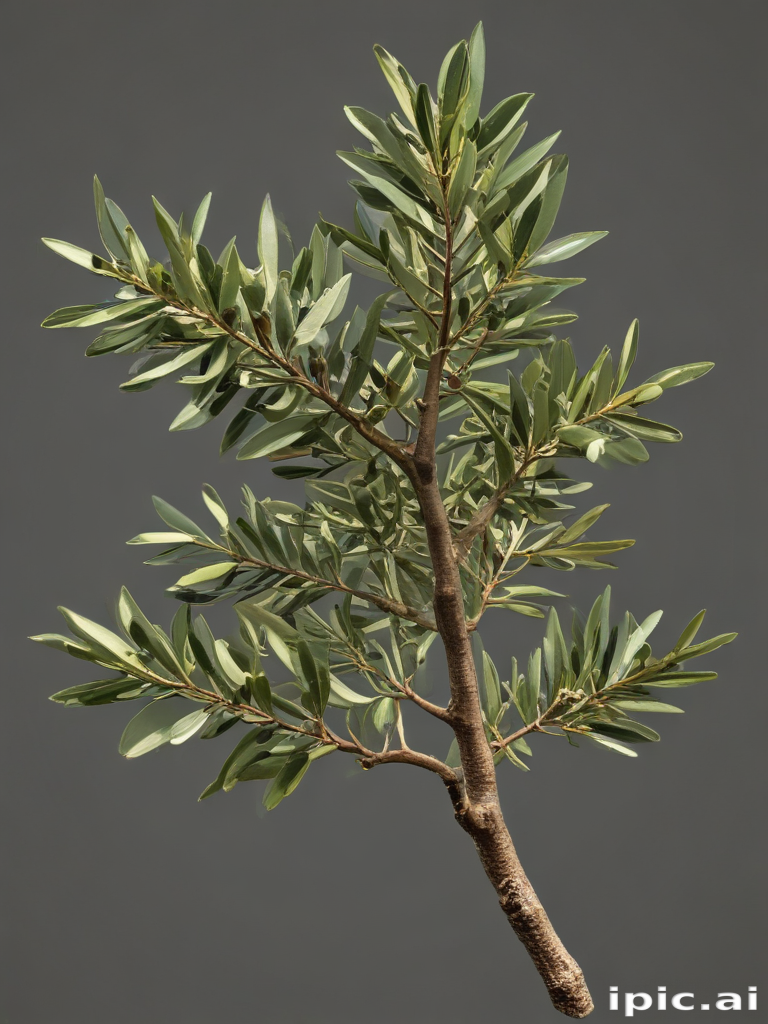 A Beautiful Olive Tree Branch with Lush Green Leaves Against a Gray ...