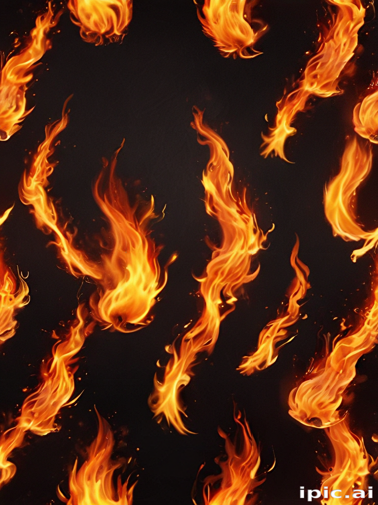 Vibrant Flames Dancing Against a Dark Background in a Dynamic Pattern.