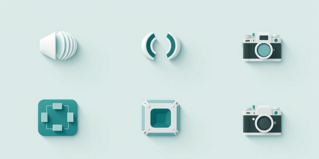 Create an image of a 3x3 grid featuring icons: the top row should include a muted speaker icon, a muted speaker icon, and a muted speaker icon; the middle row should feature a speaker icon, a speaker icon, and a speaker icon; the bottom row should contain a camera icon, a camera icon, and a camera icon, use a clean, modern flat design with a color palette of teal, dark green, and light grey, camera type: DSLR, settings: ISO 100, f/8, shutter speed 1/250s, view: overhead shot, style: minimalistic.