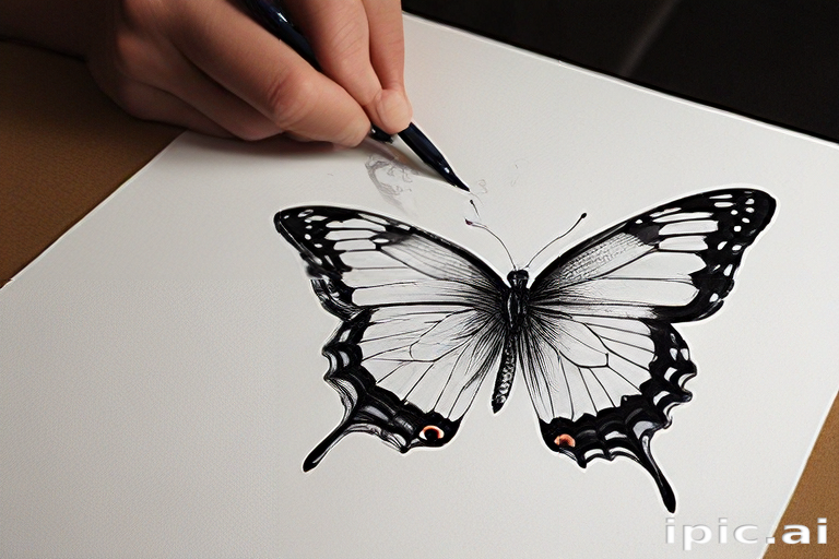 Delicate Hand Drawing a Beautiful Butterfly with Intricate Details and ...