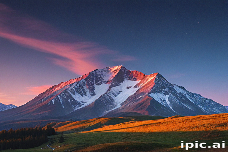 Majestic Mountain Landscape at Dusk with Vibrant Skies and Snowcaps
