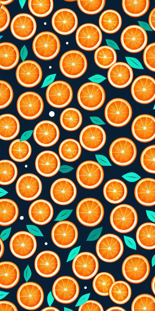 Vibrant Pattern of Sliced Oranges with Green Leaves on Dark Background