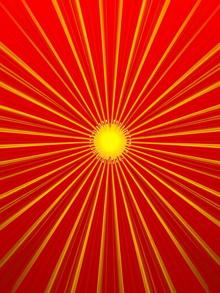 Create a vibrant radial gradient design featuring yellow rays radiating from a central point against a red background, captured with a DSLR camera at f/8 aperture, ISO 100, 50mm lens, and a high-quality HDR setting for enhanced color depth.