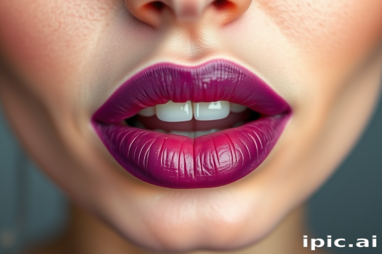 Gradient effect blends from deep plum to soft lilac across perfectly shaped lips, creating an eye-catching ombre look that enhances their natural contours