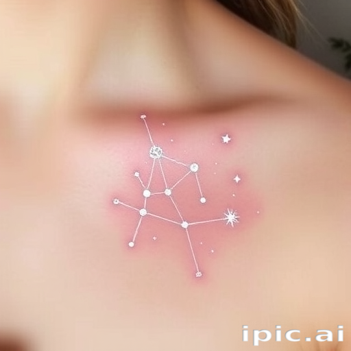 Ethereal white ink constellation tattoo titled "Celestial Whisper" depicting a delicate arrangement of stars and celestial bodies connected by fine, barely visible lines that seem to float just beneath the surface of the skin, creating a subtle and dreamlike effect that appears to glow softly in certain lights, perfect for those seeking a discreet yet enchanting tattoo design