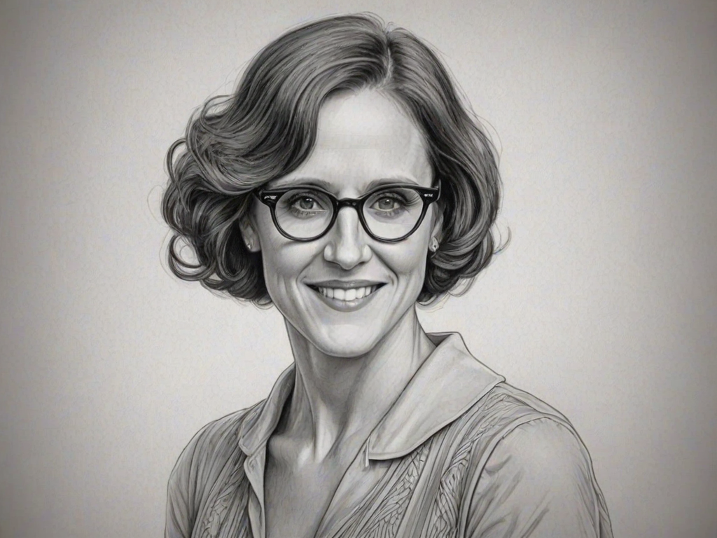 Beauteous Molly Shannon, pencil sketch, portrait of Radiant woman 1920s in glasses, hair style beatnik, outline, clear lines, fine lines, 8k