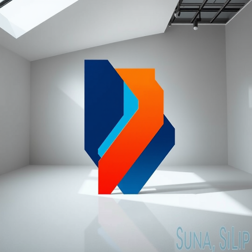 Create an abstract geometric design featuring bold shapes in contrasting colors, captured with a Canon EOS R5, 50mm lens, f/1.8 aperture, ISO 100, in a well-lit studio environment with soft diffused lighting.