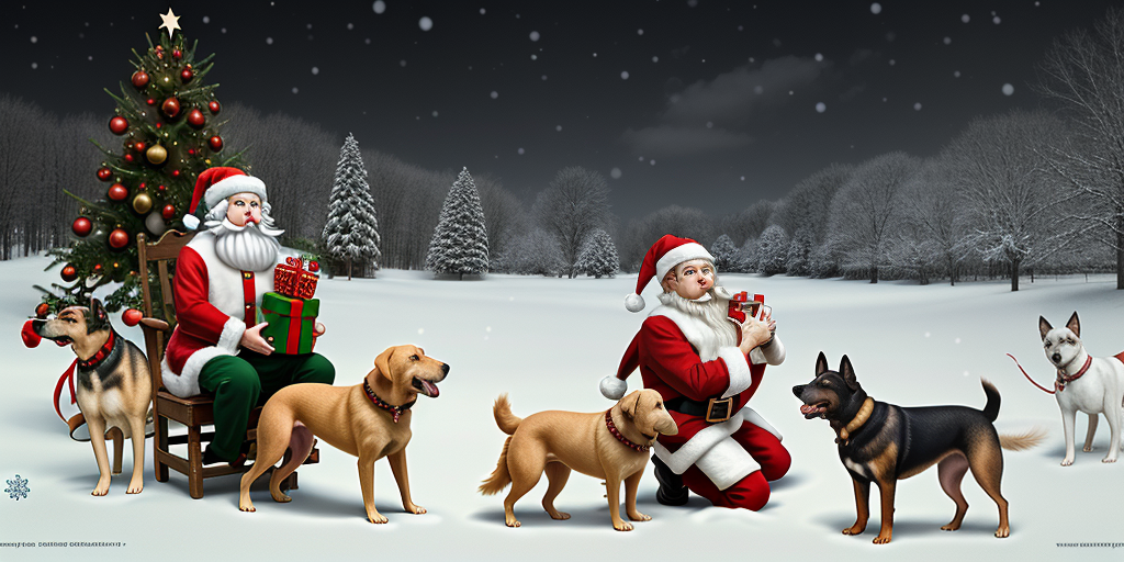 Santa Claus and Friends Celebrate Christmas with Joyful Dogs in Snowy ...