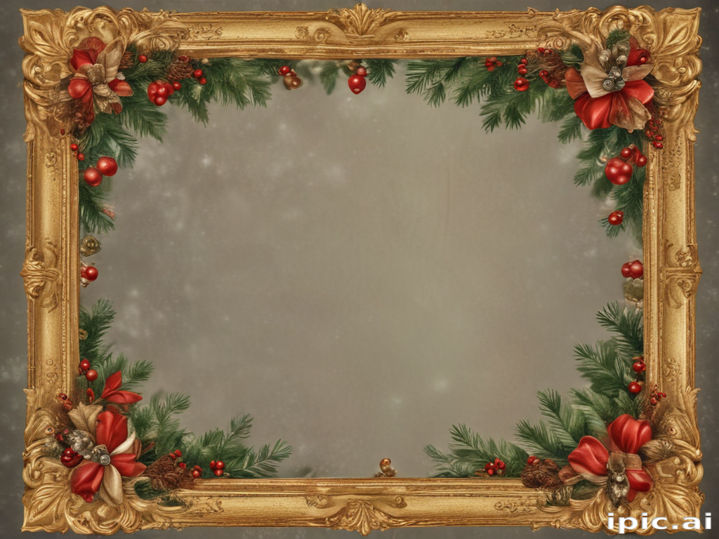 Elegant Golden Frame Adorned with Festive Greenery and Holiday Accents