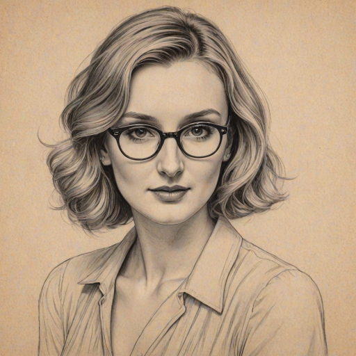 Enchanting Laura Carmichael, pencil sketch, portrait of Ravishing woman 1932s in glasses, hair style beatnik, outline, clear lines, fine lines, 8k