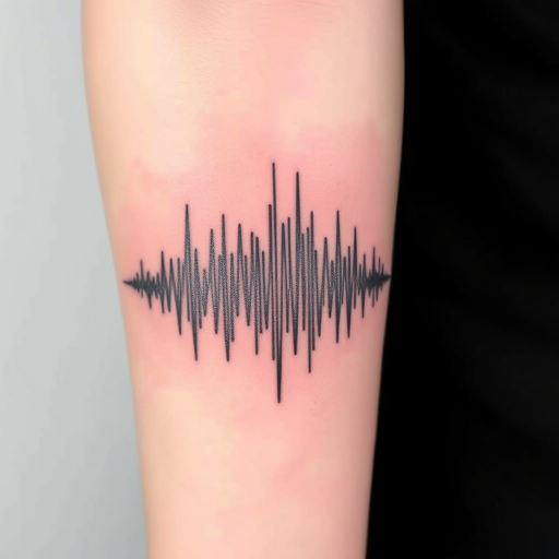 Innovative soundwave tattoo called "Eternal Echoes" depicting the visual representation of a specific audio clip such as a loved one's voice