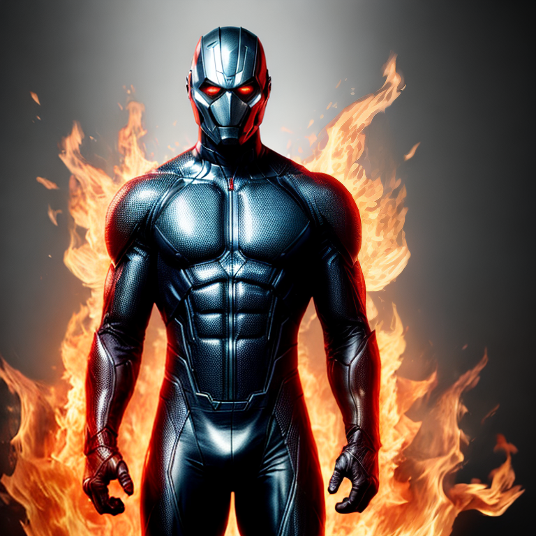 A man standing in fire with fire on its suit