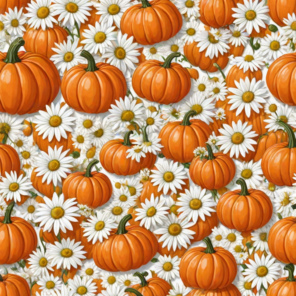 a whimsical orange pumpkin with white daises pattern covering the pumpkin. Solid white background sublimation vector 3000dpi 32k