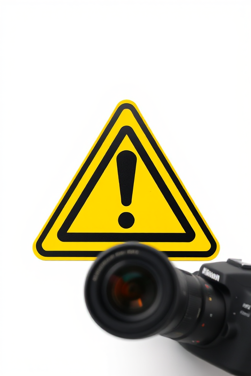 Create an image of a yellow triangular warning sign with a black exclamation mark in the center using a DSLR camera with a 50mm lens, aperture set to f/8, ISO 100, focal length 50mm, on a plain white background, in high resolution with natural lighting.