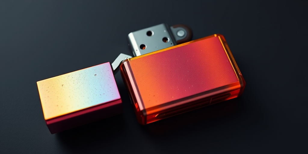 Create a hyper-realistic 3D rendering of a colorful lighter with detailed textures, using a 50mm lens, f/2.8 aperture, ISO 100, top-down view, and a DSLR camera setup for enhanced image quality.