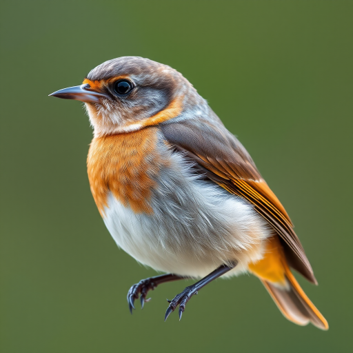 A detailed illustration of a small bird with a brownish-gray body and a reddish-orange chest, captured with a Canon EOS R5, 50mm lens, f/2.8 aperture, ISO 100, natural light, high resolution, vibrant colors.