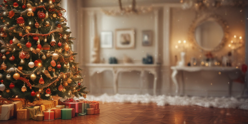 Cozy Christmas Scene with a Beautifully Decorated Tree and Festive Gifts