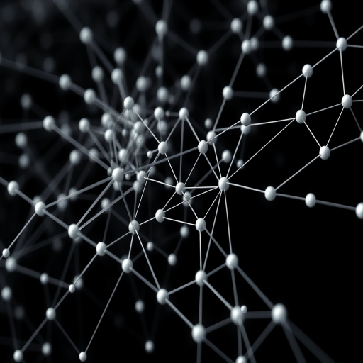 Create a high-resolution illustration of a neural network with a black background, emphasizing white interconnected nodes and lines, shot with a Canon EOS R5 at f/8, 1/125 sec shutter speed, ISO 200, using a macro lens for detail clarity, at a 45-degree angle view.