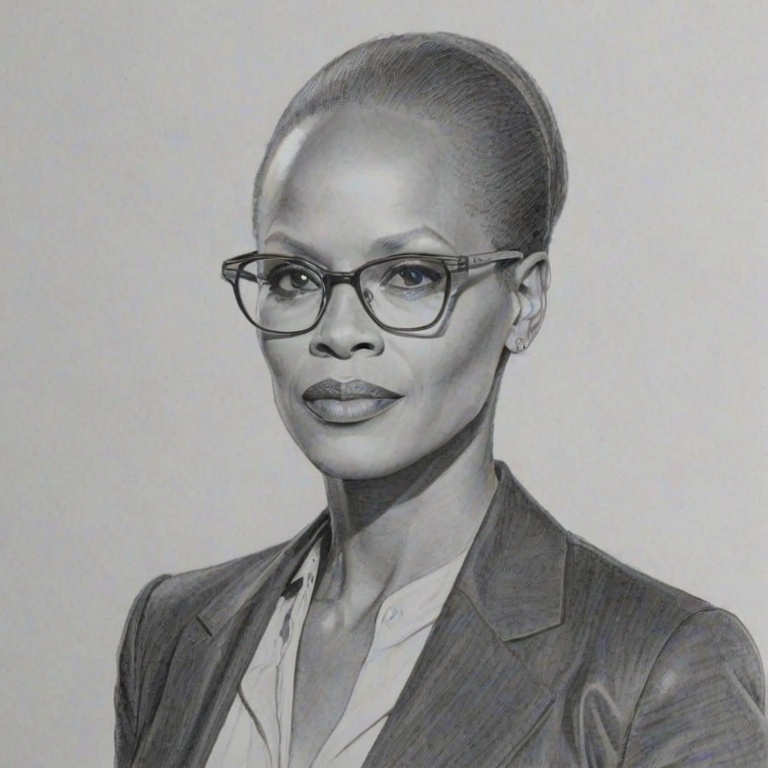 Appealing Avery Brooks, pencil sketch, portrait of Appealing woman 1972s in glasses, hair style beatnik, outline, clear lines, fine lines, 8k
