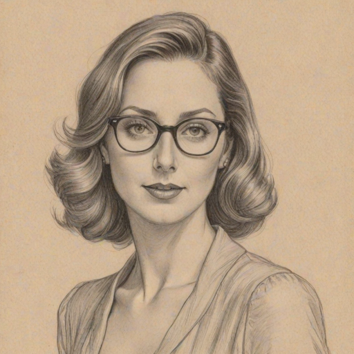 Appealing Eva Amurri Martino, pencil sketch, portrait of Comely woman 1935s in glasses, hair style beatnik, outline, clear lines, fine lines, 8k