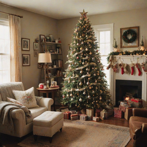 a vintage christmas tree in a cozy room