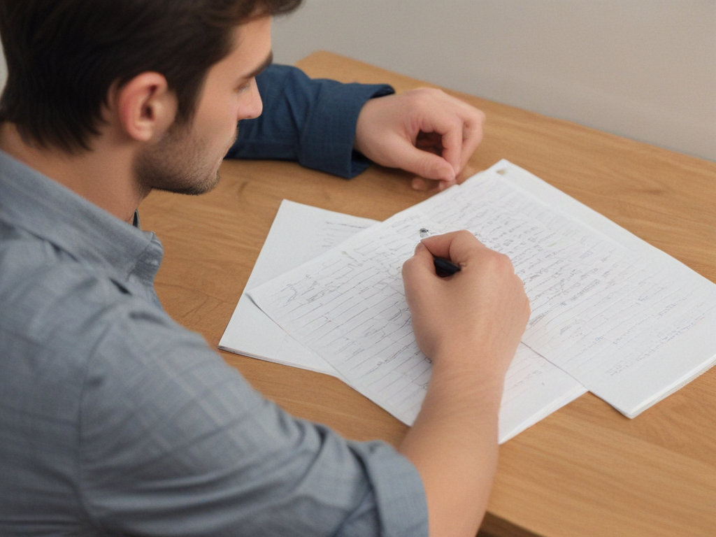 Write A Long Note a short man writing a long note
