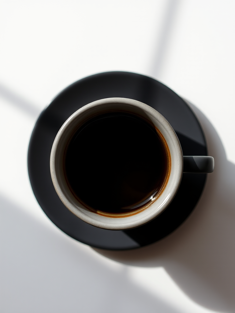 high-resolution minimalist black icon representation of a coffee cup, natural lighting, 50mm lens, f/1.8 aperture, ISO 100, top-down view, DSLR camera