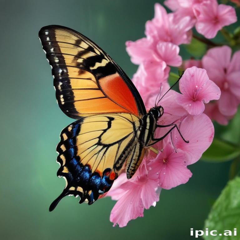 A Beautiful Butterfly Resting Gracefully on Vibrant Pink Flower Petals.