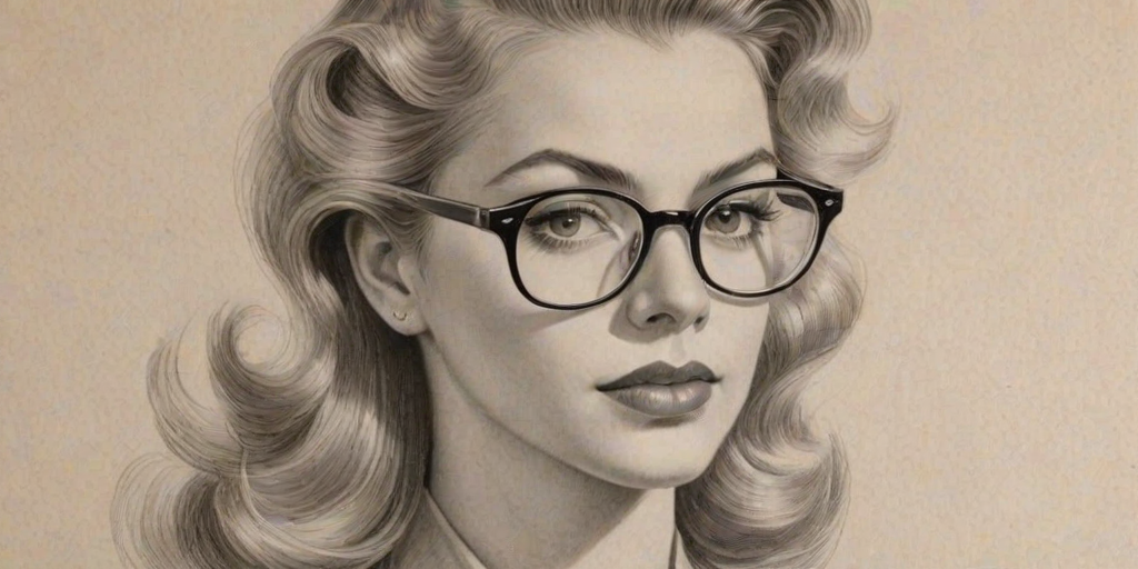Magnificent Deborah Kara Unger, pencil sketch, portrait of Dazzling woman 1939s in glasses, hair style beatnik, outline, clear lines, fine lines, 8k