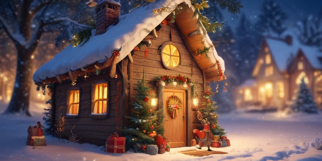 A Cozy Winter Wonderland: A Charming Christmas Cottage Surrounded by Snow.