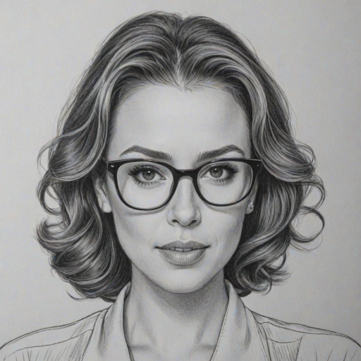 Fascinating Alyssa Milano, pencil sketch, portrait of Beauteous woman 1948s in glasses, hair style beatnik, outline, clear lines, fine lines, 8k