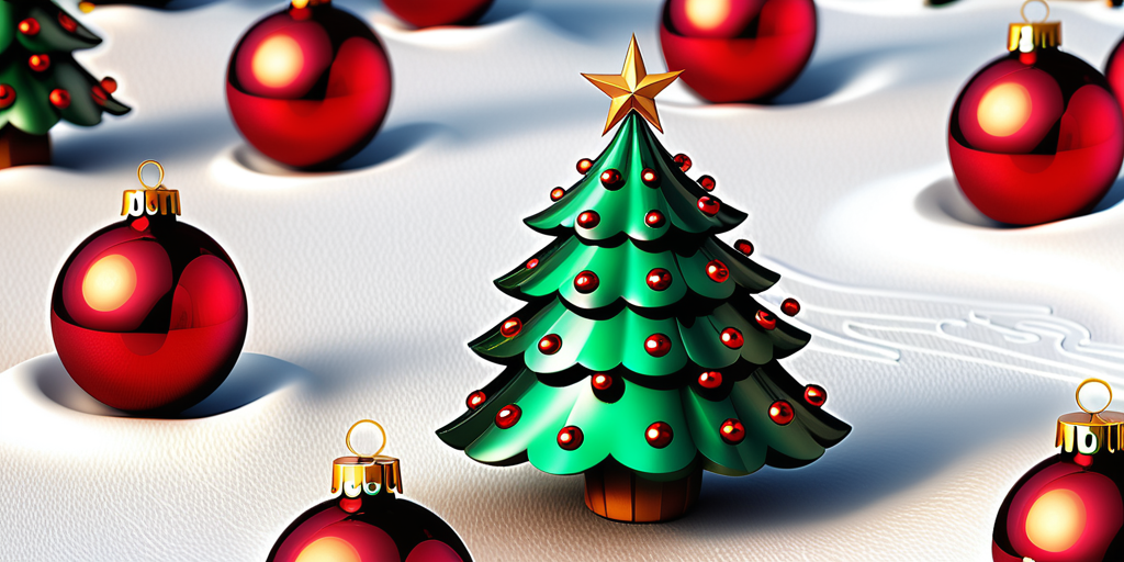 Festive Christmas Scene with a Colorful Tree Surrounded by Shiny Ornaments