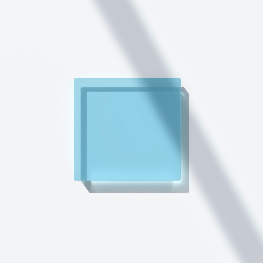 Create a high-resolution image of a translucent light blue square overlapping a soft gray shadow, captured with a DSLR camera at f/2.8 aperture, ISO 100, 50mm lens, with a shallow depth of field, natural light, from a top-down view.
