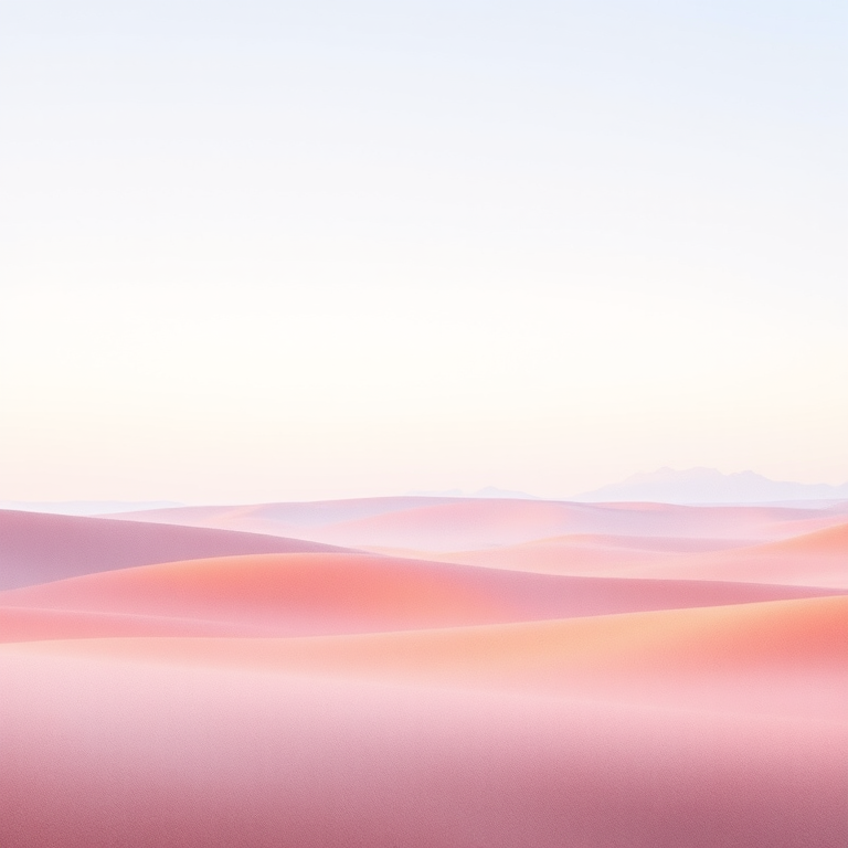 Create a soft watercolor landscape with gentle gradient colors blending from pale blue at the top to soft pinks and warm earth tones at the bottom, captured with a Canon EOS R5 at f/8, 1/60s, ISO 100, with a shallow depth of field for a dreamy effect, using natural soft lighting.