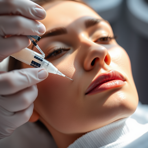 close-up of a woman receiving an injection in a beauty treatment setting, soft natural lighting, shallow depth of field, 85mm f/1.4 lens, ISO 200, shutter speed 1/200 sec, Canon EOS R5