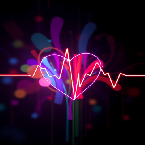 Create a colorful heartbeat line illustration with a vibrant, abstract style, using a Canon EOS R camera, 50mm lens, f/2.8 aperture, ISO 100, and natural light for enhanced clarity and detail.