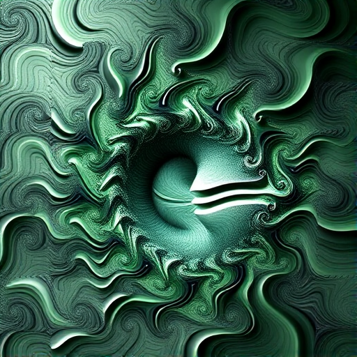 Generate a high-resolution abstract fractal design featuring swirling patterns and intricate details with shades of green and gray, captured using a Canon EOS R5, 85mm f/1.2 lens, ISO 100, aperture f/8, at a 1/200 shutter speed, in macro photography style.