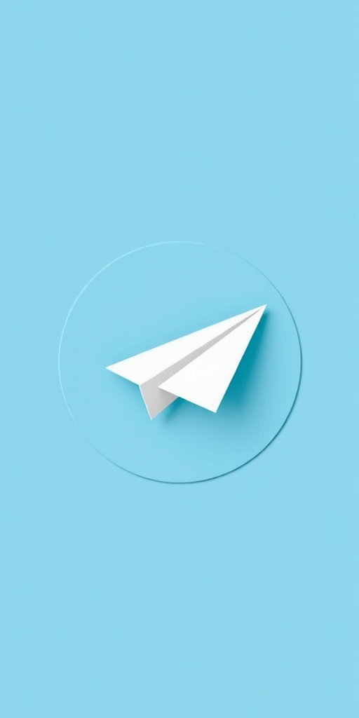 Create a digital vector illustration of a white paper airplane on a solid blue circular background, using a high-resolution camera setup with an aperture of f/8, ISO 100, and a focal length of 50mm, shot from a straight-on view with a flat design style for enhanced clarity and sharpness.