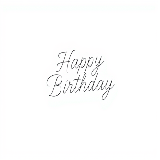 Create a minimalist design featuring the words Happy Birthday in elegant cursive typography on a plain white background.