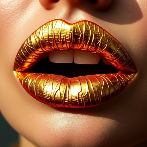 Glamorous gold leaf lips showcase intricate metallic patterns, creating a luxurious and artistic statement that gleams in the light