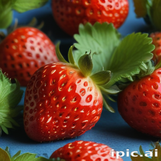 Fresh and Juicy Strawberries Displayed with Lush Green Leaves on Blue ...