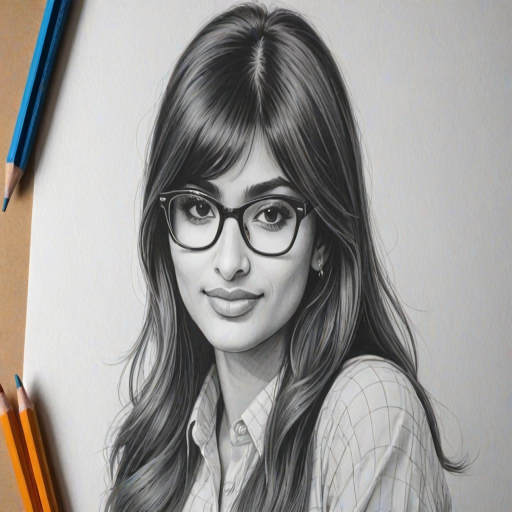 hot mia khalifa, pencil sketch, portrait of beautiful woman 60s in glasses, hair style beatnik, outline, clear lines, fine lines, 8k